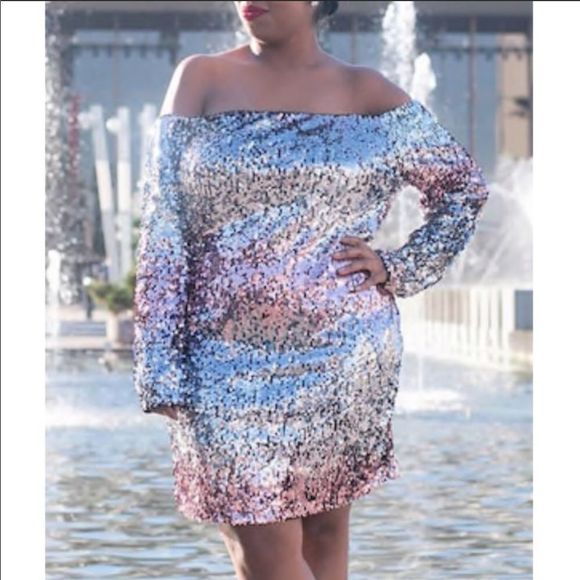 Ombré Sequin Off Shoulder Mini Dress - Picture 5 of 6
